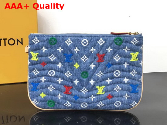 Louis Vuitton New Wave Zip Pochette in Washed Denim with Colorful Monogram Embroidery M67538 Replica