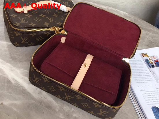 Louis Vuitton Nice Jewelry Case in Monogram Coated Canvas with Burgundy Microfiber Lining Replica