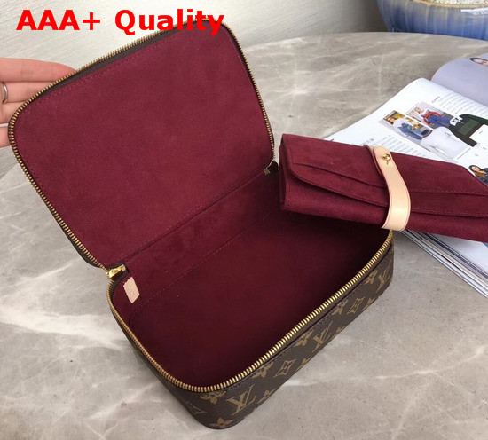 Louis Vuitton Nice Jewelry Case in Monogram Coated Canvas with Burgundy Microfiber Lining Replica