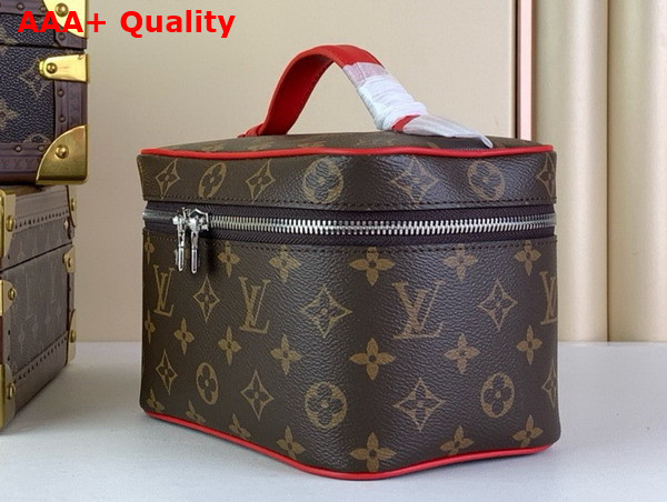 Louis Vuitton Nice Mini Toiletry Bag in Monogram Macassar Coated Canvas with Red Cowhide Leather Trim M46766 Replica