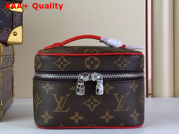 Louis Vuitton Nice Nano Toiletry Pouch in Monogram Coated Canvas with Red Cowhide Leather Trim Replica