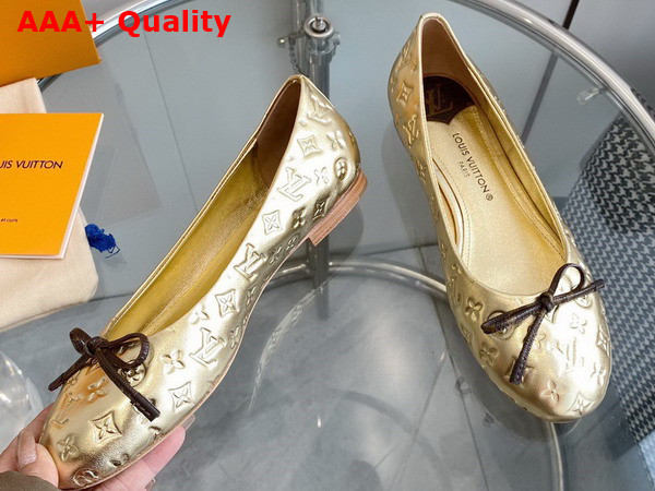 Louis Vuitton Nina Flat Ballerina in Gold Monogram Embossed Calf Leather Replica