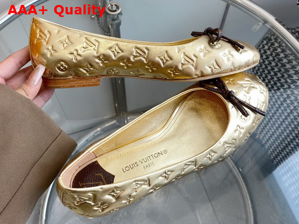 Louis Vuitton Nina Flat Ballerina in Gold Monogram Embossed Calf Leather Replica