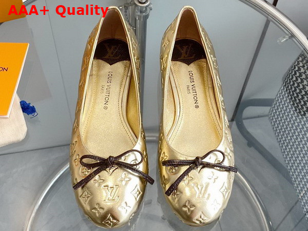 Louis Vuitton Nina Flat Ballerina in Gold Monogram Embossed Calf Leather Replica