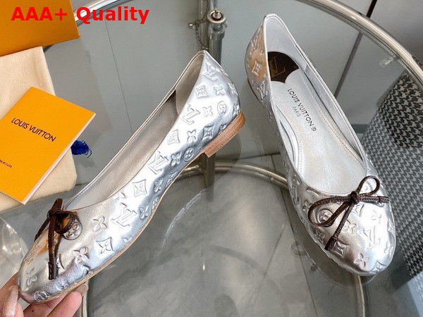 Louis Vuitton Nina Flat Ballerina in Silver Monogram Embossed Calf Leather Replica