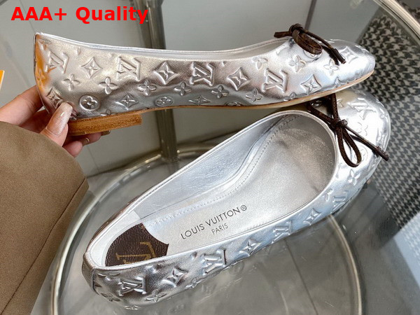 Louis Vuitton Nina Flat Ballerina in Silver Monogram Embossed Calf Leather Replica