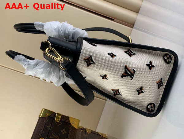 Louis Vuitton On My Side MM Tote Bag Black Canvas and Smooth Cowhide Leather M59842 Replica