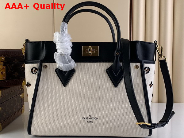 Louis Vuitton On My Side MM Tote Bag Black Canvas and Smooth Cowhide Leather M59842 Replica