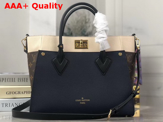 Louis Vuitton On My Side Navy Blue Black Creme Beige Calf Leather and Monogram Coated Canvas M55933 Replica