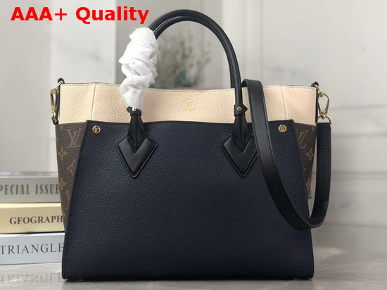 Louis Vuitton On My Side Navy Blue Black Creme Beige Calf Leather and Monogram Coated Canvas M55933 Replica