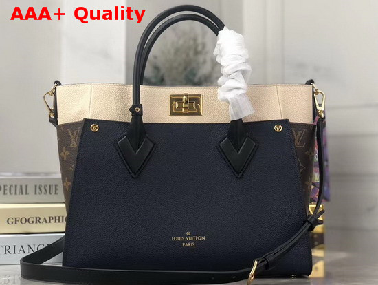 Louis Vuitton On My Side Navy Blue Black Creme Beige Calf Leather and Monogram Coated Canvas M55933 Replica