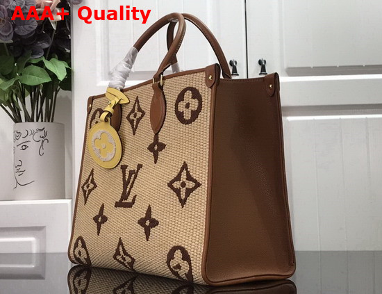 Louis Vuitton OnTheGo MM Tote Bag Monogram Raffia with Tan Leather Handles M57707 Replica