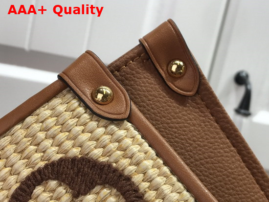 Louis Vuitton OnTheGo MM Tote Bag Monogram Raffia with Tan Leather Handles M57707 Replica