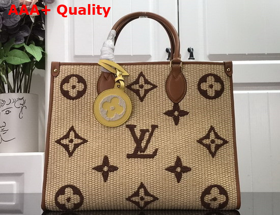 Louis Vuitton OnTheGo MM Tote Bag Monogram Raffia with Tan Leather Handles M57707 Replica