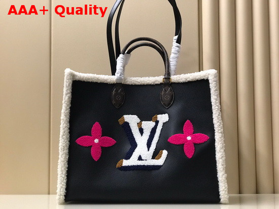 Louis Vuitton Onthego GM Tote in Grained Black Leather with Shearling Inserts M56958 Replica