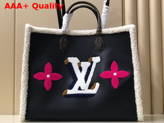 Louis Vuitton Onthego GM Tote in Grained Black Leather with Shearling Inserts M56958 Replica