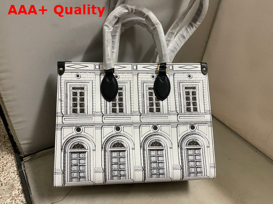 Louis Vuitton Onthego MM Architettura Tote Bag Black and White Printed Matte Calfskin M59264 Replica