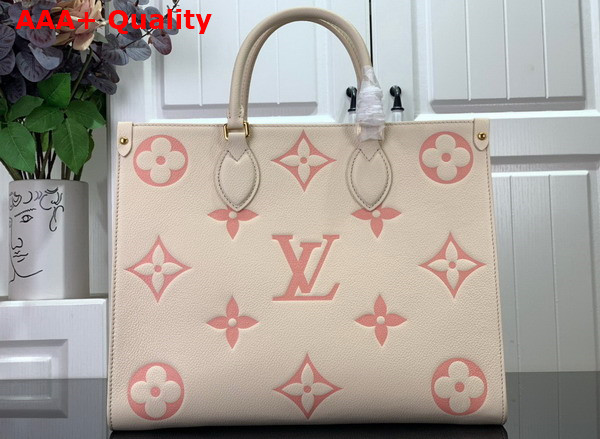 Louis Vuitton Onthego MM Bicolor Monogram Empreinte Leather Creme Rose Trianon M21575 Replica