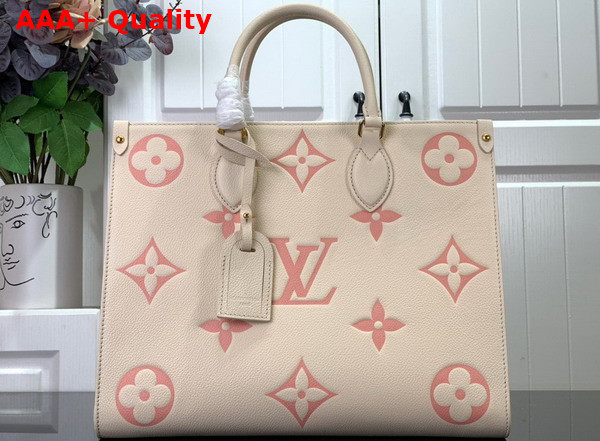 Louis Vuitton Onthego MM Bicolor Monogram Empreinte Leather Creme Rose Trianon M21575 Replica