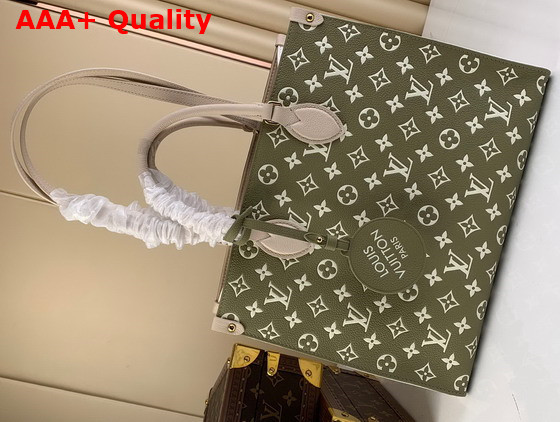 Louis Vuitton Onthego MM Kaki Beige Monogram Empreinte Cowhide Leather M46060 Replica