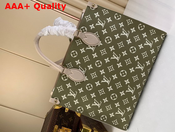 Louis Vuitton Onthego MM Kaki Beige Monogram Empreinte Cowhide Leather M46060 Replica