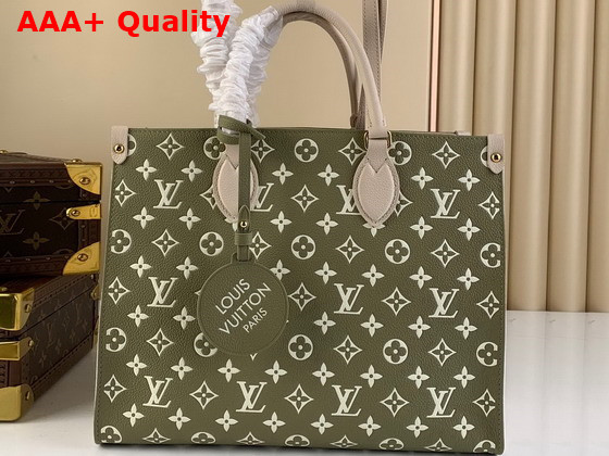 Louis Vuitton Onthego MM Kaki Beige Monogram Empreinte Cowhide Leather M46060 Replica