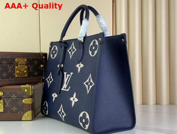 Louis Vuitton Onthego MM Navy Creme Monogram Empreinte Leather M47084 Replica