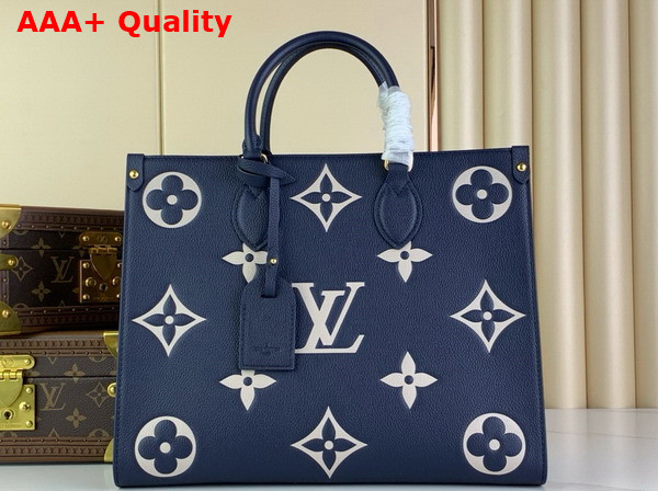 Louis Vuitton Onthego MM Navy Creme Monogram Empreinte Leather M47084 Replica