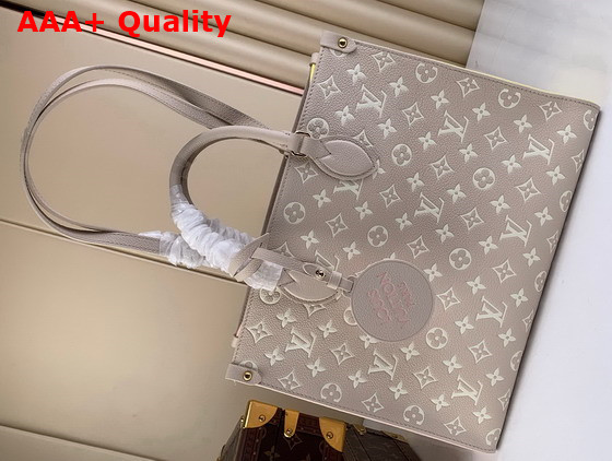 Louis Vuitton Onthego MM Tote Bag Beige Pink Yellow Printed and Embossed Grained Cowhide Leather M46128 Replica