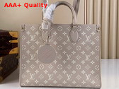 Louis Vuitton Onthego MM Tote Bag Beige Pink Yellow Printed and Embossed Grained Cowhide Leather M46128 Replica