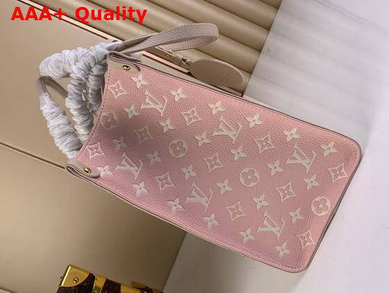 Louis Vuitton Onthego MM Tote Bag Beige Pink Yellow Printed and Embossed Grained Cowhide Leather M46128 Replica