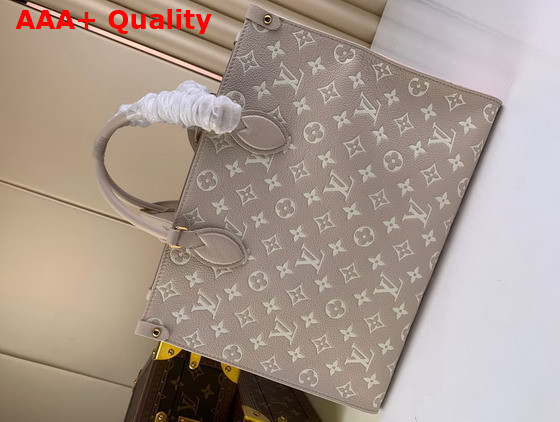 Louis Vuitton Onthego MM Tote Bag Beige Pink Yellow Printed and Embossed Grained Cowhide Leather M46128 Replica