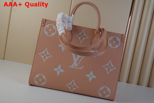 Louis Vuitton Onthego MM Tote Bag Rose Trianon Creme Bicolor Monogram Empreinte Leather M46286 Replica