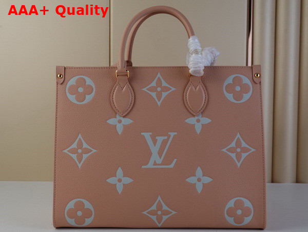 Louis Vuitton Onthego MM Tote Bag Rose Trianon Creme Bicolor Monogram Empreinte Leather M46286 Replica