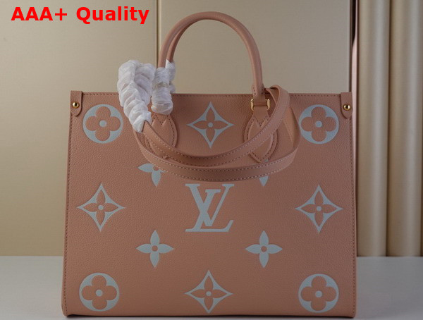 Louis Vuitton Onthego MM Tote Bag Rose Trianon Creme Bicolor Monogram Empreinte Leather M46286 Replica