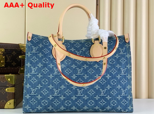 Louis Vuitton Onthego MM Tote Bag in Blue Monogram Denim Replica