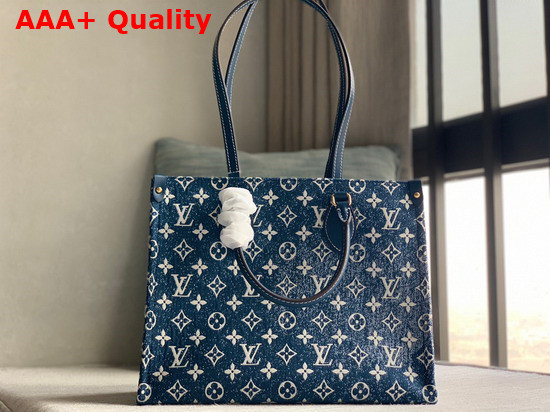 Louis Vuitton Onthego MM Tote Bag in Navy Blue Monogram Jacquard Denim Replica