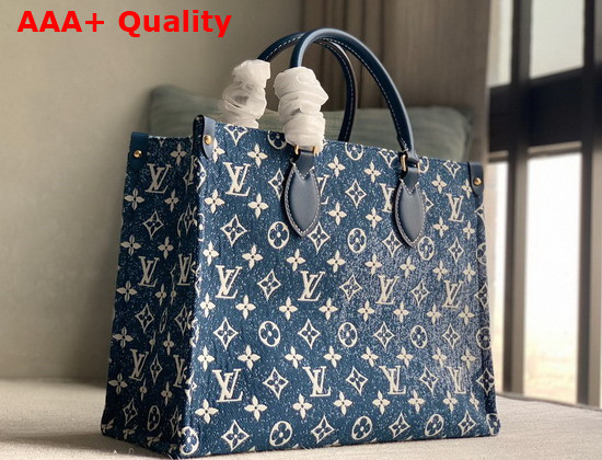 Louis Vuitton Onthego MM Tote Bag in Navy Blue Monogram Jacquard Denim Replica