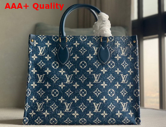 Louis Vuitton Onthego MM Tote Bag in Navy Blue Monogram Jacquard Denim Replica