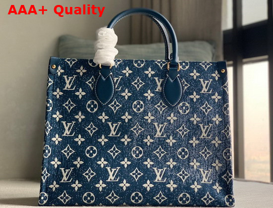 Louis Vuitton Onthego MM Tote Bag in Navy Blue Monogram Jacquard Denim Replica