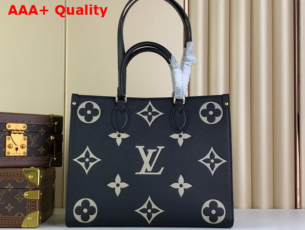 Louis Vuitton Onthego MM Tote Black Beige Bicolor Monogram Empreinte Leather M45495 Replica