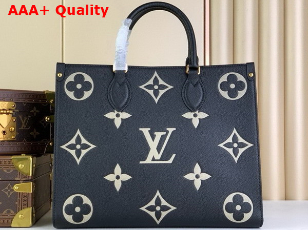 Louis Vuitton Onthego MM Tote Black Beige Bicolor Monogram Empreinte Leather M45495 Replica