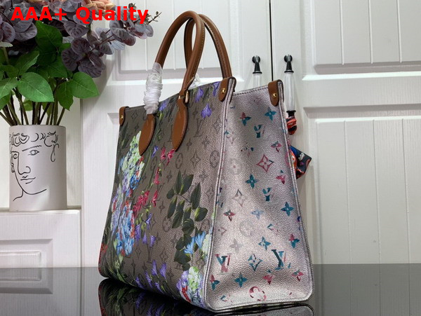 Louis Vuitton Onthego MM Tote Metallic Silver Coated Canvas and a Subtle Monogram Motif in the Background M21233 Replica