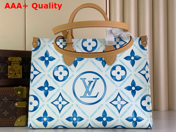 Louis Vuitton Onthego MM Tote in Lagoon Blue Monogram Tiles Coated Canvas M11262 Replica