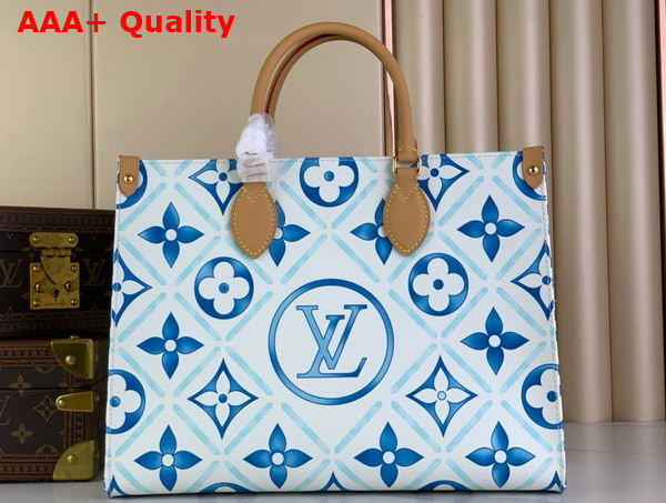 Louis Vuitton Onthego MM Tote in Lagoon Blue Monogram Tiles Coated Canvas M11262 Replica