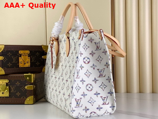 Louis Vuitton Onthego MM in Multicolor Beige Monogram Jacquard Fabric M24708 Replica