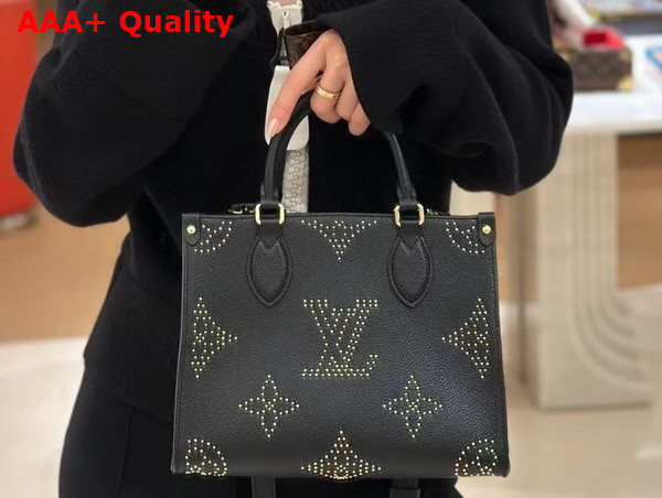 Louis Vuitton Onthego PM Handbag in Black Monogram Empreinte Grained Cowhide Leather with Studs M46733 Replica