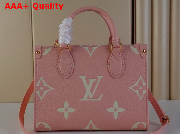 Louis Vuitton Onthego PM Tote Bag Trianon Pink Cream Embossed Grained Cowhide Leather Replica