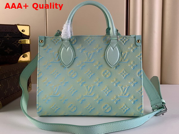 Louis Vuitton Onthego PM Tote Bag Vert Deau Green Sprayed and Embossed Grained Cowhide Leather Replica