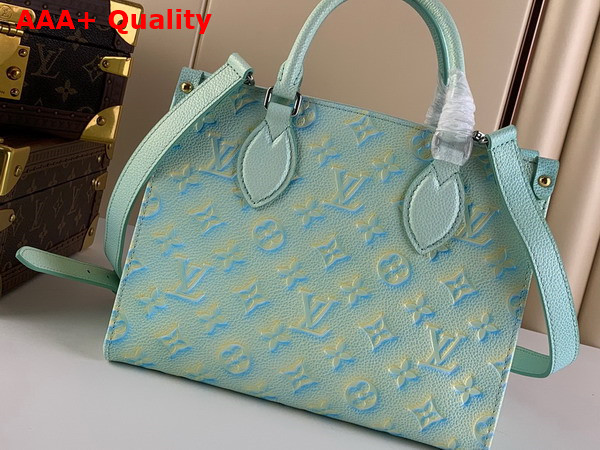 Louis Vuitton Onthego PM Tote Bag Vert Deau Green Sprayed and Embossed Grained Cowhide Leather Replica